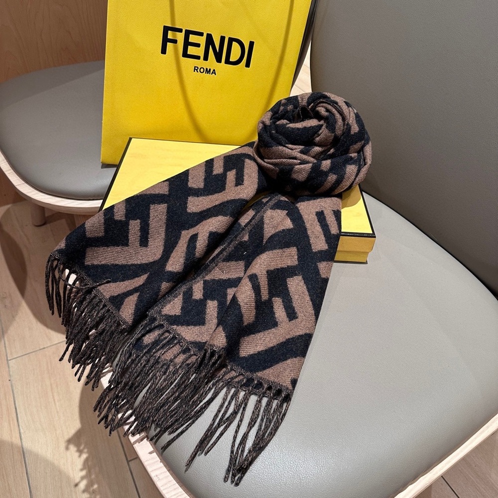 Fendi Geometric Black and Brown Scarf - Picture 2 of 5